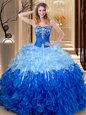 Modest Sleeveless Lace Up Floor Length Embroidery and Ruffles 15th Birthday Dress