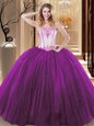 White And Purple Tulle and Sequined Lace Up Sweet 16 Quinceanera Dress Sleeveless Floor Length Embroidery