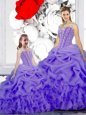 Inexpensive Straps Sleeveless Organza Sweet 16 Dress Beading and Ruffles and Pick Ups Lace Up