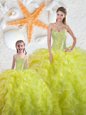 Yellow Green Vestidos de Quinceanera Military Ball and Sweet 16 and Quinceanera and For with Beading and Ruffles Sweetheart Sleeveless Lace Up