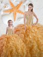 Attractive Floor Length Lace Up Sweet 16 Quinceanera Dress Yellow and In for Military Ball and Sweet 16 and Quinceanera with Beading