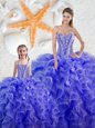 Sweetheart Sleeveless Lace Up 15 Quinceanera Dress Blue Organza