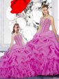 Pick Ups Floor Length Fuchsia Sweet 16 Dress Straps Sleeveless Lace Up