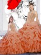 Beauteous Straps Floor Length Orange Sweet 16 Quinceanera Dress Organza Sleeveless Beading and Ruffles and Pick Ups