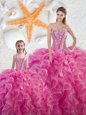 Stunning Hot Pink Sleeveless Beading and Ruffles Floor Length Ball Gown Prom Dress