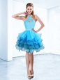 Ball Gowns Dress for Prom Baby Blue Halter Top Organza Sleeveless Floor Length Zipper