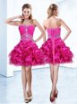 High Class Hot Pink Sleeveless Mini Length Beading and Ruffles and Pick Ups Lace Up Prom Evening Gown