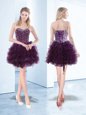 Dark Purple Sweetheart Neckline Beading and Ruffles Celebrity Dresses Sleeveless Lace Up
