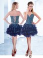 Pretty Beading Club Wear Navy Blue Lace Up Sleeveless Mini Length