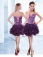 Hot Sale Purple Lace Up V-neck Beading Evening Dress Organza Sleeveless