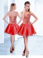Custom Fit Mini Length Lace Up Dress for Prom Red and In for Prom and Party with Beading