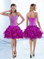Glamorous Fuchsia Sweetheart Neckline Beading and Ruffles and Pick Ups Prom Dresses Sleeveless Lace Up