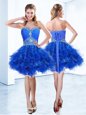 Sumptuous Royal Blue Prom and Party and For with Ruffles and Ruching Sweetheart Sleeveless Lace Up
