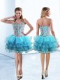 Ruffled Knee Length A-line Sleeveless Baby Blue Evening Dress Lace Up
