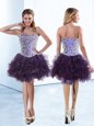 Knee Length Purple Cocktail Dresses Organza Sleeveless Beading and Ruffles