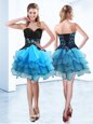 Blue And Black Sleeveless Mini Length Ruffled Layers Lace Up Prom Gown