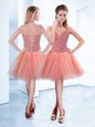 Peach A-line Sweetheart Sleeveless Tulle Mini Length Lace Up Beading Homecoming Dress