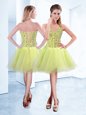 Knee Length Lace Up Cocktail Dresses Yellow Green and In for Prom and Party with Beading