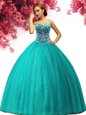 Custom Fit Turquoise Sweetheart Neckline Beading Quinceanera Dress Sleeveless Lace Up