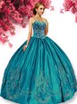 Taffeta Sleeveless Floor Length 15 Quinceanera Dress and Embroidery