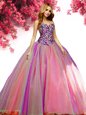 Floor Length Lace Up Quinceanera Gowns Multi-color and In for Military Ball and Sweet 16 and Quinceanera with Beading