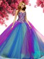 Ideal Multi-color Tulle Lace Up Sweetheart Sleeveless Floor Length Quinceanera Dresses Beading