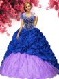 Fine Royal Blue Ball Gowns Sweetheart Sleeveless Taffeta Brush Train Lace Up Beading and Pick Ups Quince Ball Gowns