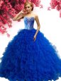 Royal Blue Sleeveless Beading and Ruffles Floor Length Sweet 16 Quinceanera Dress
