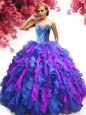 Organza Sweetheart Sleeveless Lace Up Beading and Ruffles Sweet 16 Quinceanera Dress in Multi-color
