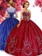 Wonderful Floor Length Wine Red Sweet 16 Dress Taffeta Sleeveless Embroidery
