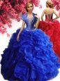 Ideal Royal Blue Ball Gowns Organza Sweetheart Sleeveless Beading and Ruffles Floor Length Lace Up Sweet 16 Dresses