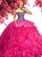 Sweetheart Sleeveless Lace Up Sweet 16 Dress Hot Pink Organza