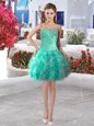 Spectacular Mini Length Ball Gowns Sleeveless Turquoise Dress for Prom Lace Up