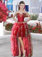 Attractive Sweetheart Sleeveless Lace Up Red Organza