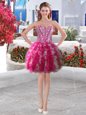 Nice Organza Sleeveless Mini Length Homecoming Dress and Beading and Ruffles