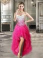 Sleeveless Beading and Ruffles Lace Up Prom Party Dress