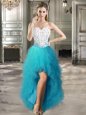 Teal Sweetheart Lace Up Beading and Ruffles Sleeveless