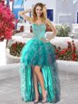 Organza Sweetheart Sleeveless Lace Up Beading and Ruffles Prom Dress in Turquoise