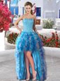 Baby Blue Lace Up Sweetheart Beading and Ruffles Prom Dresses Organza Sleeveless