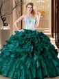 Exceptional Turquoise Ball Gowns Ruffles and Ruffled Layers Quinceanera Gown Lace Up Organza Sleeveless Floor Length