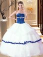Designer Ball Gowns Quinceanera Dresses White Strapless Organza Sleeveless Floor Length Lace Up