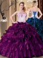 Purple Organza Lace Up Strapless Sleeveless Floor Length Quinceanera Gown Pick Ups