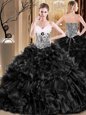 Best Selling Black Lace Up Sweetheart Ruffles 15th Birthday Dress Organza Sleeveless