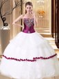 White Sleeveless Organza Lace Up Sweet 16 Dress for Military Ball and Sweet 16 and Quinceanera
