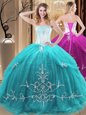 Tulle Sweetheart Sleeveless Lace Up Appliques Sweet 16 Dress in White