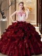 Discount Strapless Sleeveless Organza Quince Ball Gowns Ruffles Lace Up