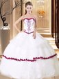 Flirting Sleeveless Floor Length Embroidery and Ruffled Layers Lace Up 15th Birthday Dress with White