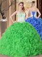 Cheap Ball Gowns Fabric With Rolling Flowers Strapless Sleeveless Embroidery and Ruffles Floor Length Lace Up 15 Quinceanera Dress
