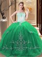 Fashionable Green Sleeveless Embroidery Floor Length Quinceanera Gown
