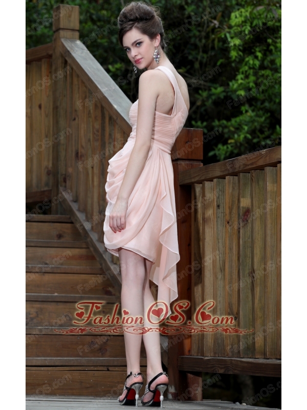 Pink Empire One Shoulder Asymmetrical Chiffon Ruch Prom / Homecoming Dress